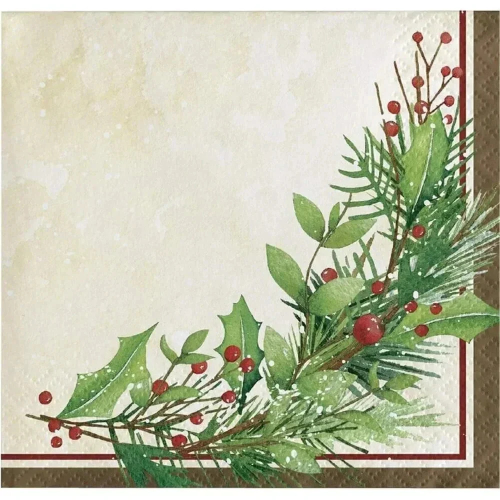Creative Converting Winter Wreath Beverage Napkins, 192 Napkins